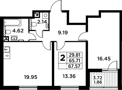 3Е-комнатная, 67.57 м²– 2