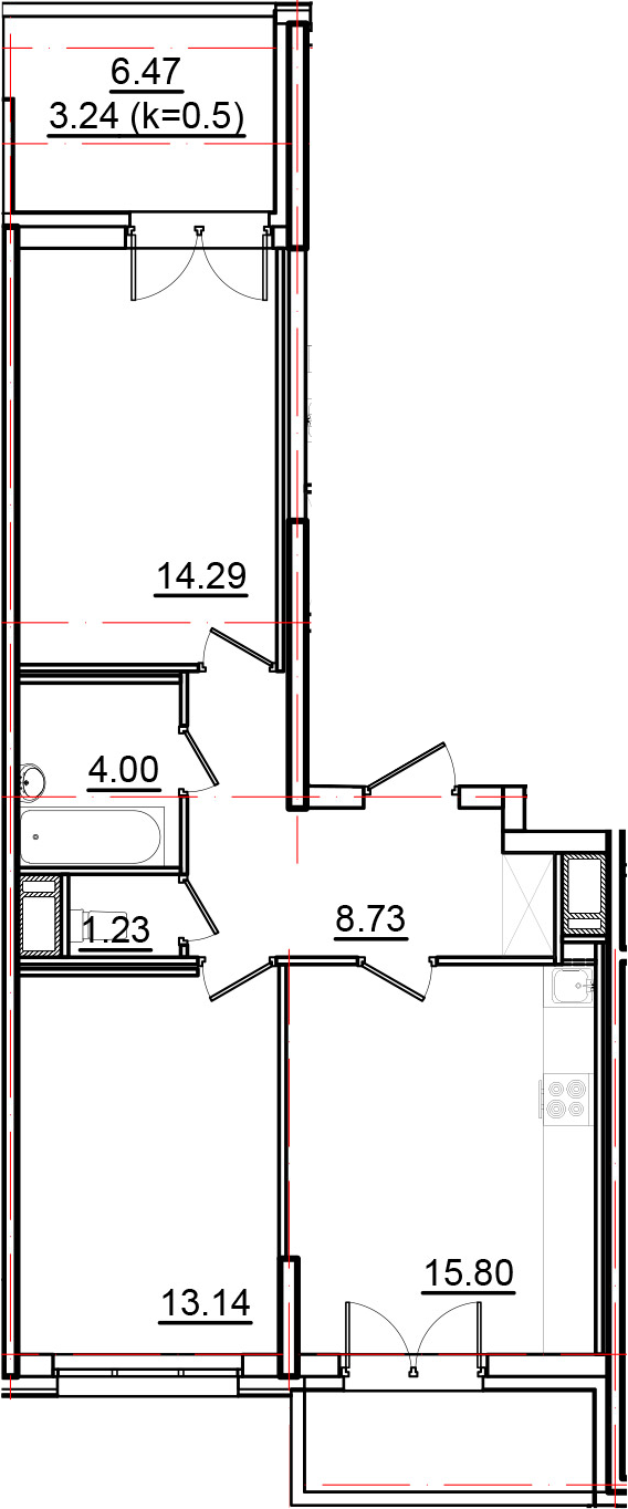 3Е-комнатная, 62.43 м²– 2