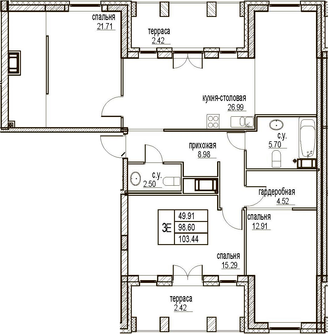 4Е-комнатная, 103.44 м²– 2