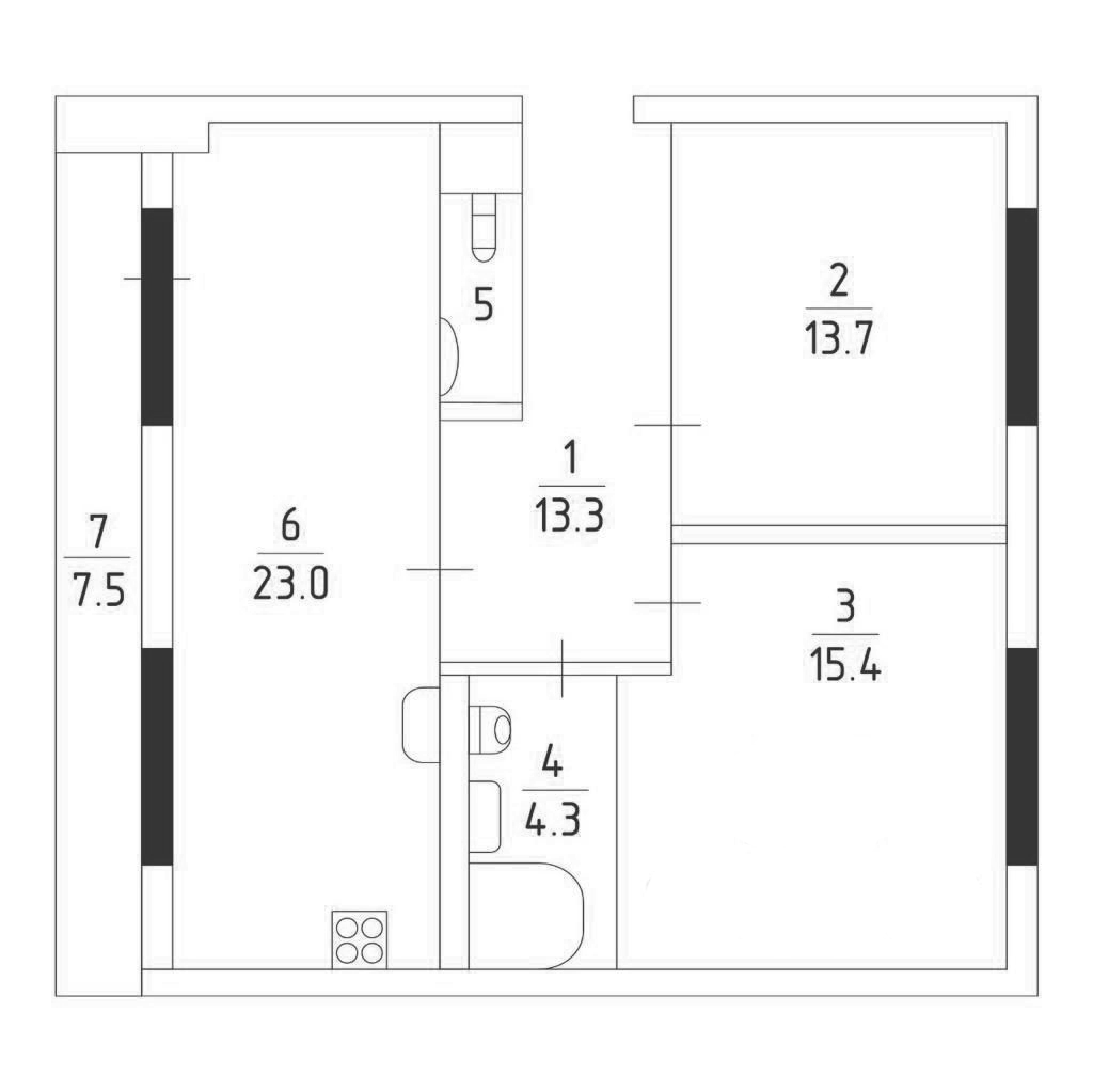 3Е-комнатная, 71.3 м²– 2