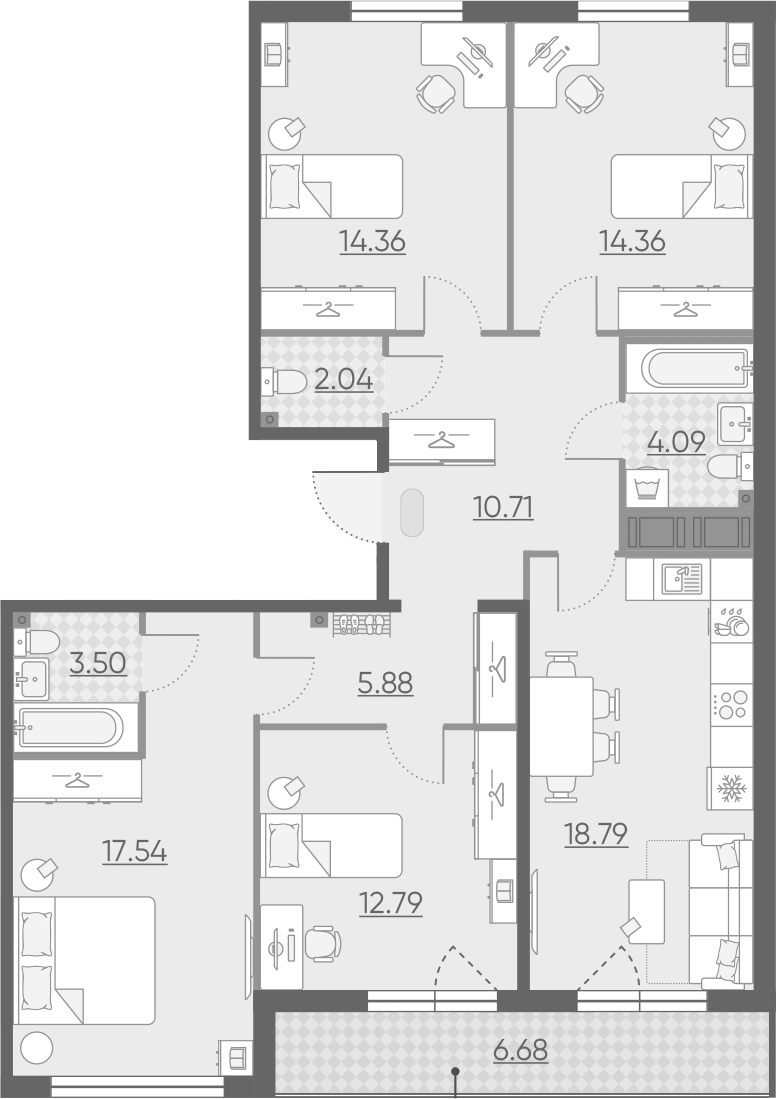 5Е-комнатная, 107.4 м²– 2