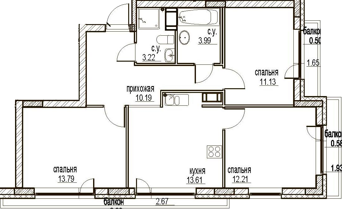 4Е-комнатная, 70.02 м²– 2