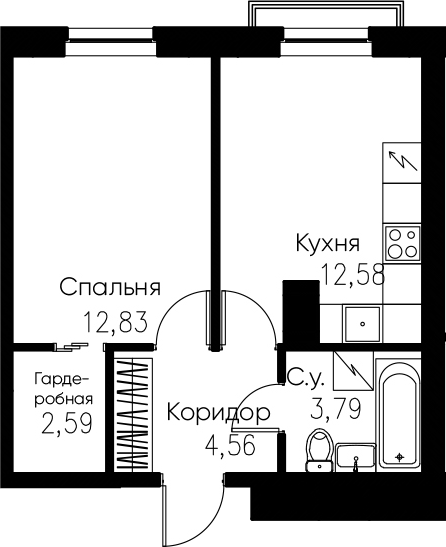 1-комнатная, 36.35 м²– 2