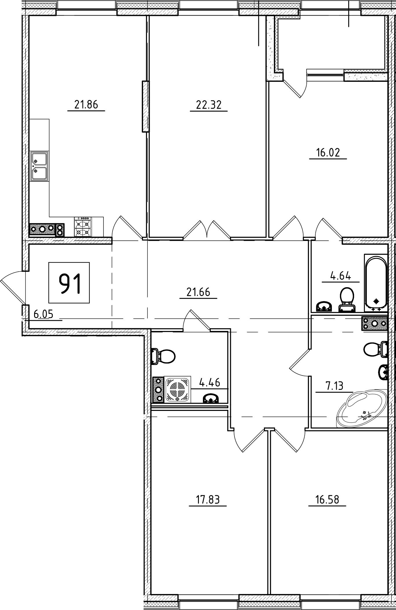 5Е-комнатная, 141 м²– 2