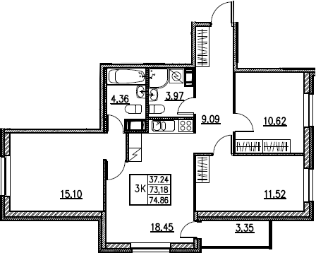 4Е-комнатная, 74.86 м²– 2