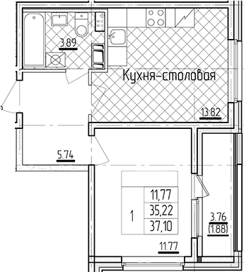 2Е-к.кв, 37.1 м²