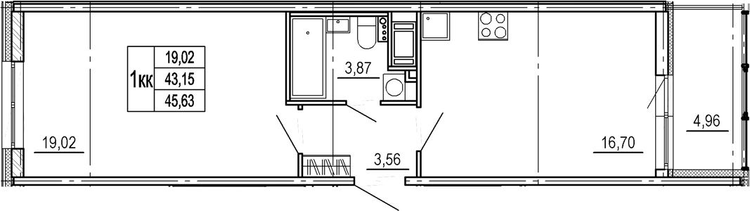2Е-комнатная, 43.15 м²– 2