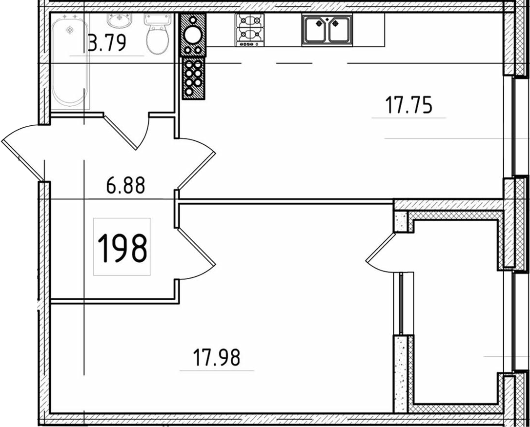 2Е-комнатная, 48.87 м²– 2