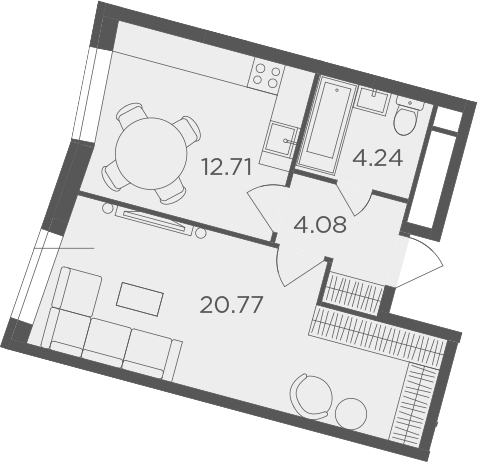 1-комнатная, 41.8 м²– 2