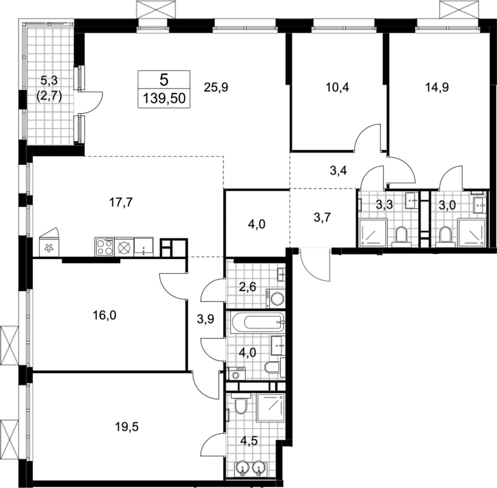 Купить 5-комнатную квартиру в новостройке 122.4 м², поселение Сосенское, ул  Липовый парк, в Москве, у метро Ольховая