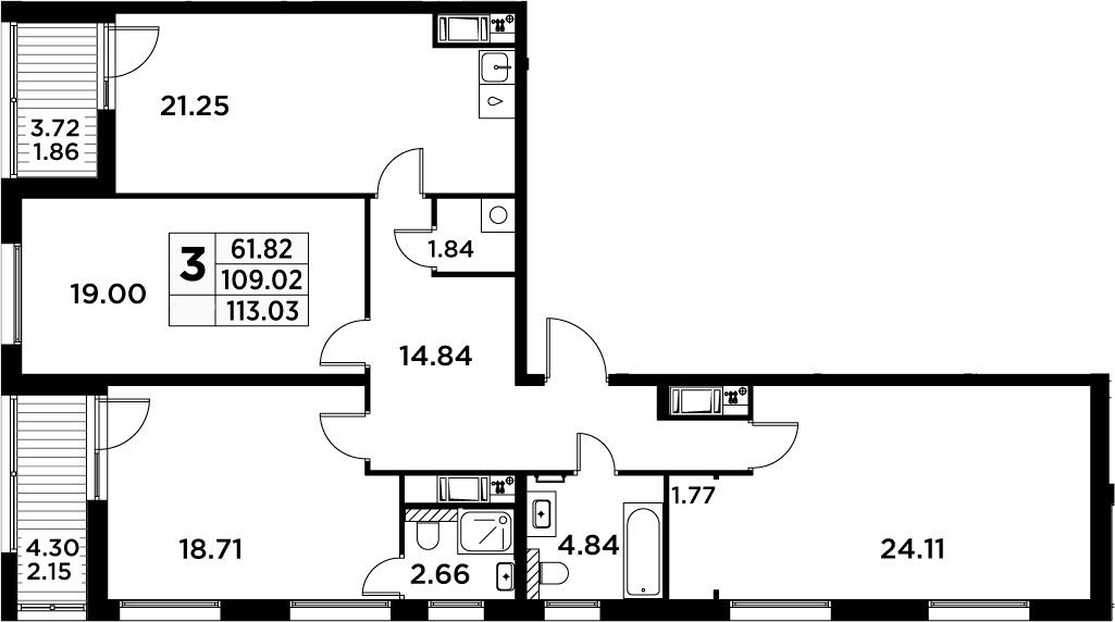 4Е-комнатная, 113.03 м²– 2