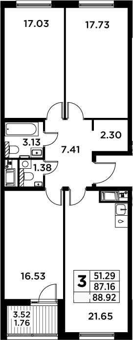 4Е-комнатная, 88.92 м²– 2