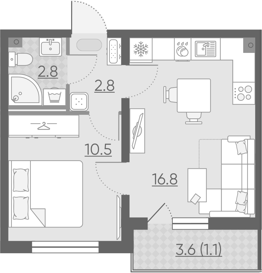 2Е-к.кв, 34 м², 2 этаж