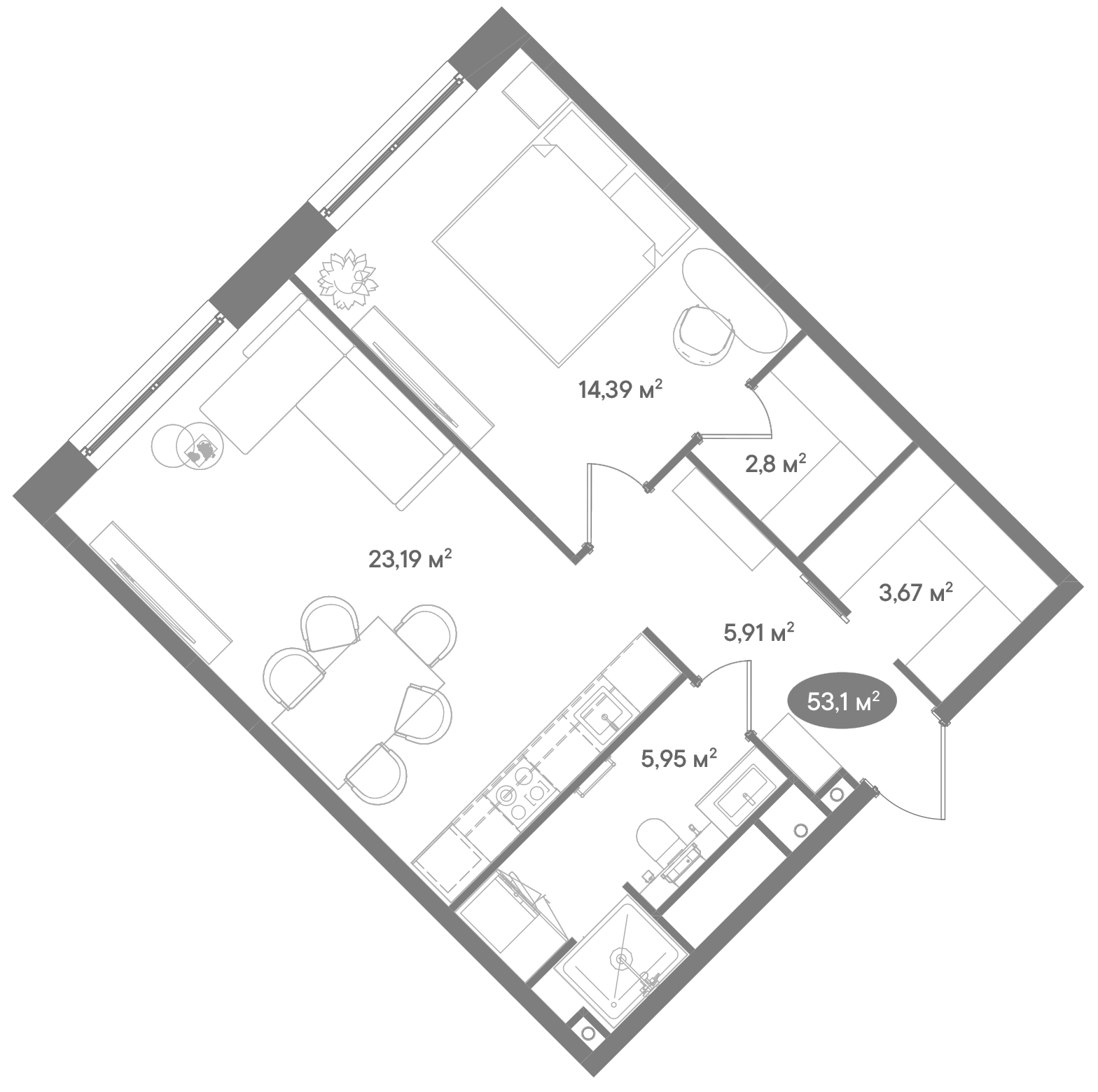 Купить 2-комнатную квартиру в новостройке 53.11 м², ул Можайский Вал, в  Москве, у метро Киевская (3л)