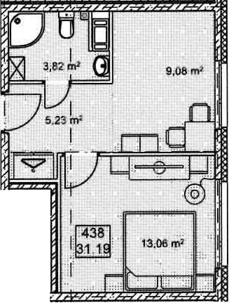 1-комнатная, 31.19 м²– 2