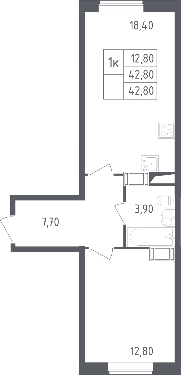 2Е-комнатная, 42.8 м²– 2