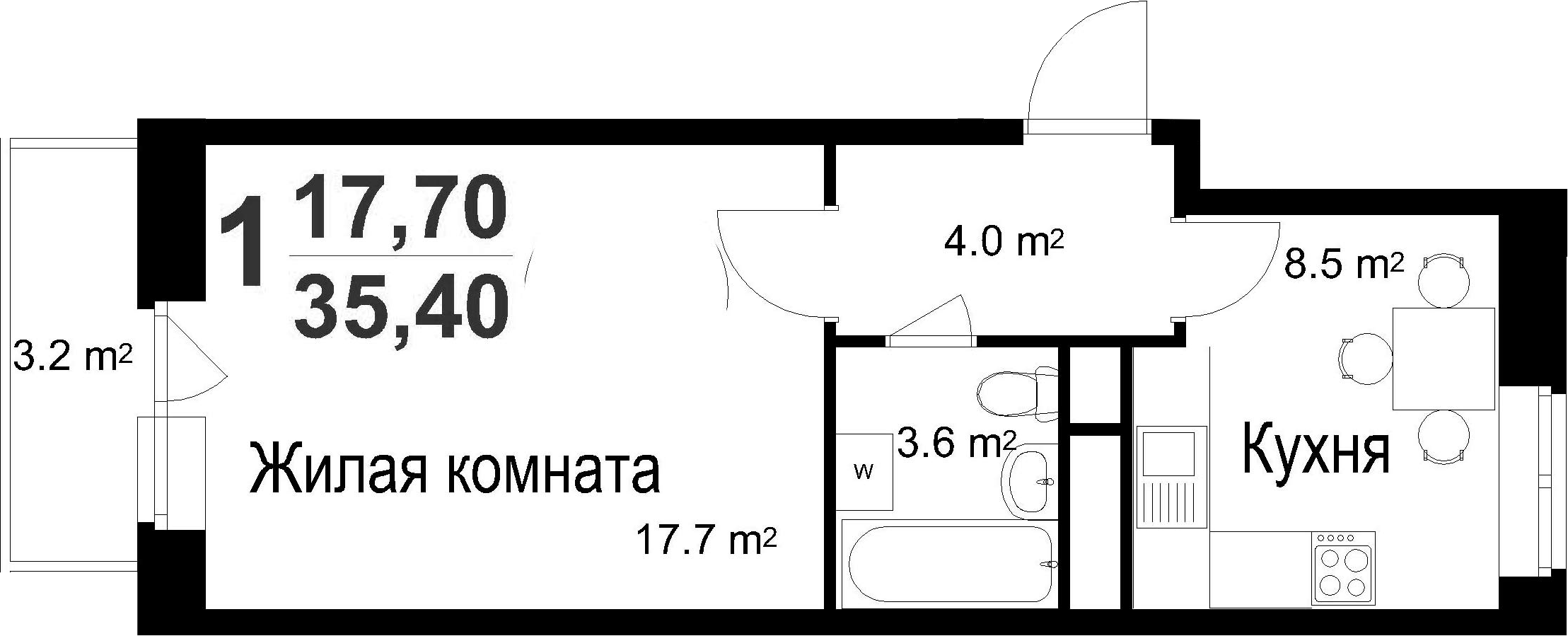 1-к.кв, 35.4 м²