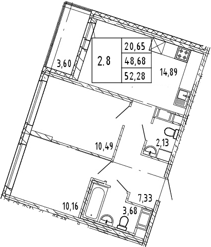 3Е-комнатная, 48.68 м²– 2