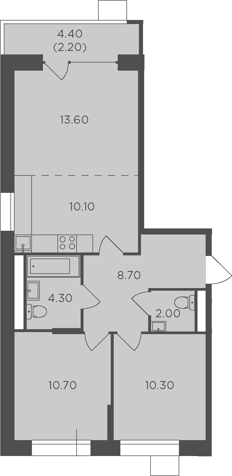 3Е-комнатная, 61.9 м²– 2