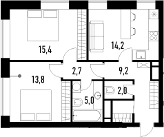 2-комнатная, 62.3 м²– 2