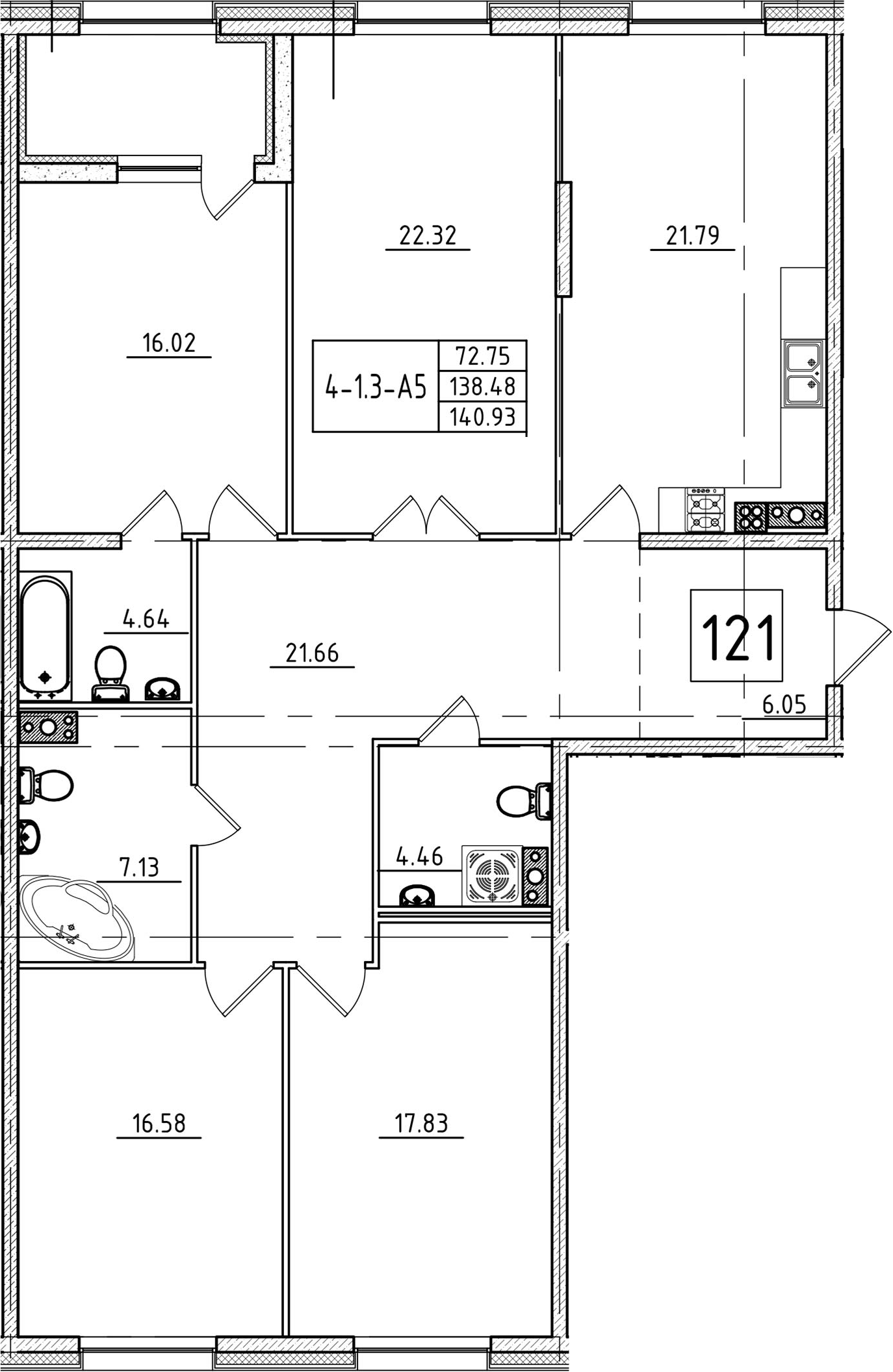 5Е-комнатная, 140.93 м²– 2
