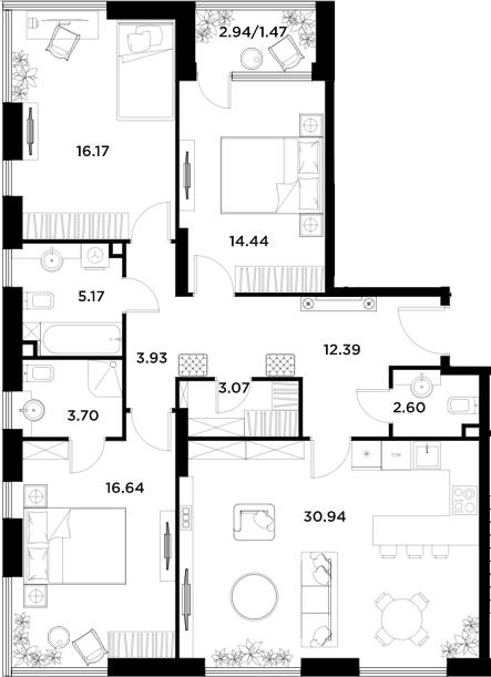 4Е-комнатная, 110.52 м²– 2
