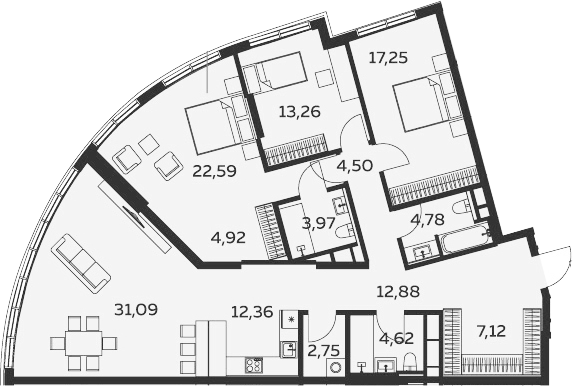 4Е-комнатная, 142.09 м²– 2