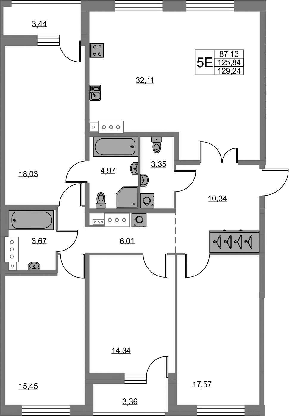 5Е-комнатная, 125.84 м²– 2