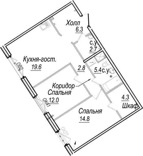 3Е-комнатная, 67.9 м²– 2