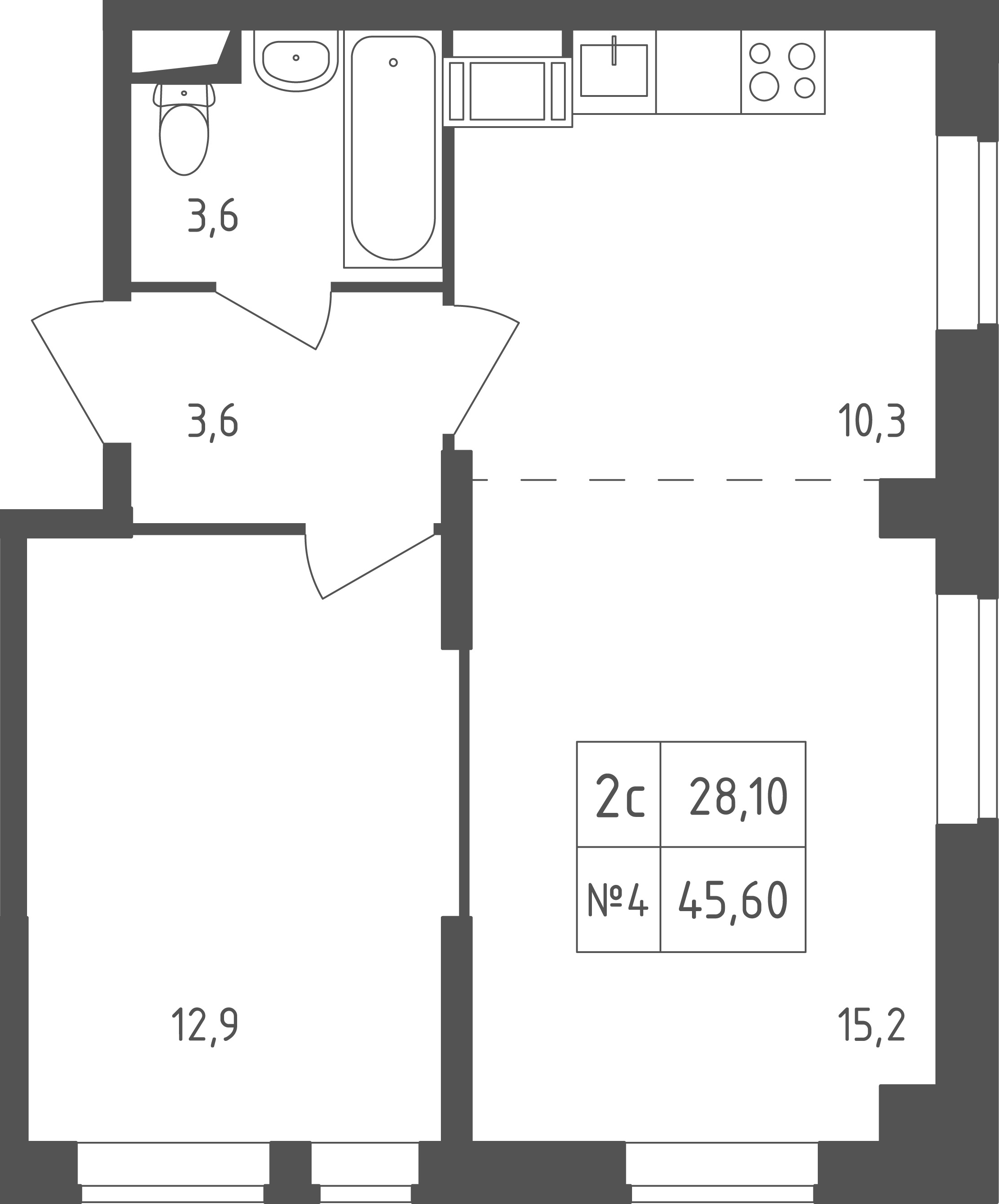 2Е-комнатная, 46.2 м²– 2