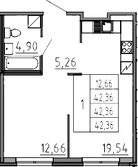 2Е-комнатная, 42.36 м²– 2