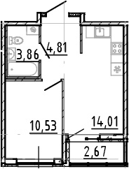 2Е-комнатная, 33.21 м²– 2