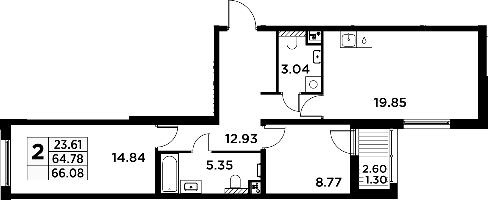 3Е-комнатная, 66.08 м²– 2
