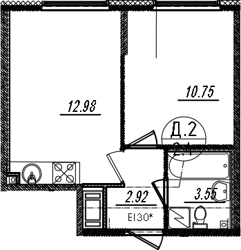 2Е-комнатная, 30.2 м²– 2
