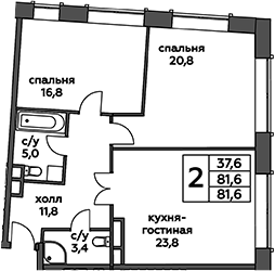 3Е-к.кв, 81.6 м²