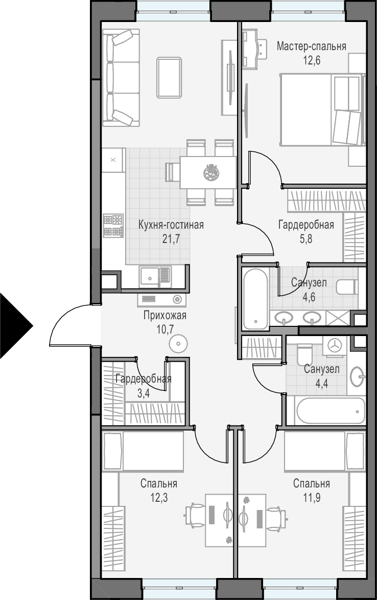 4Е-комнатная, 87.3 м²– 2