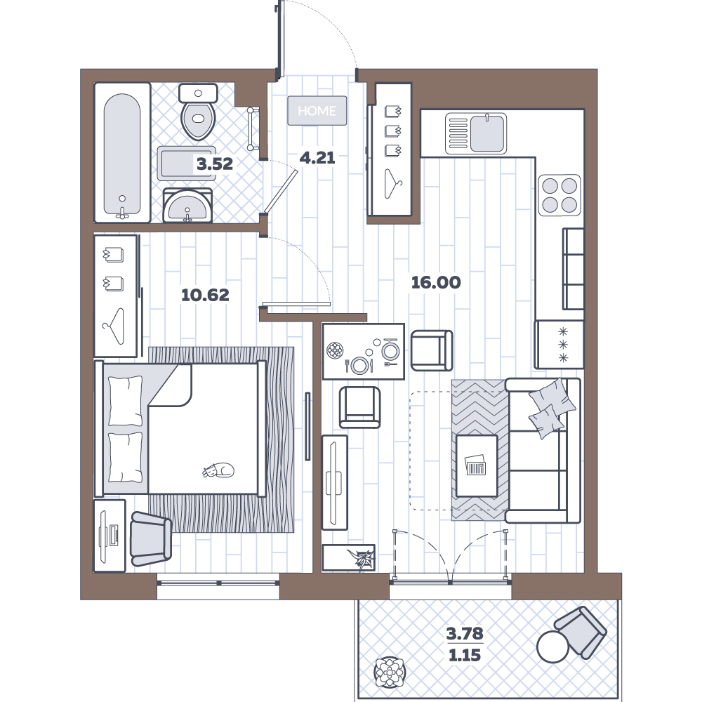 1-комнатная, 35.5 м²– 2