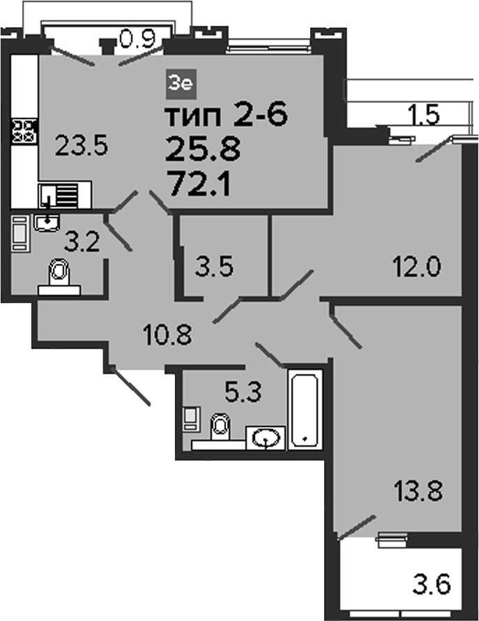 3Е-комнатная, 72.1 м²– 2