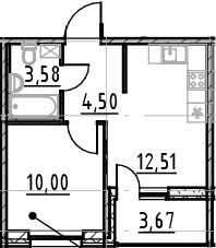 1-комнатная, 30.59 м²– 2
