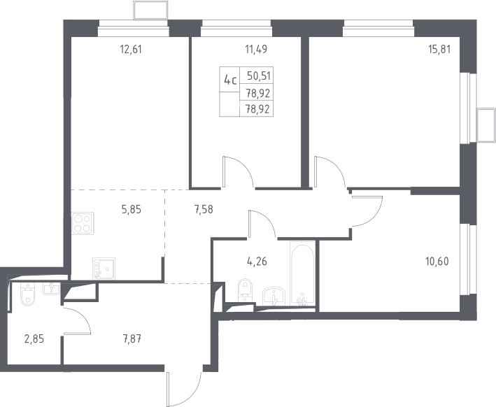 4Е-комнатная, 78.92 м²– 2