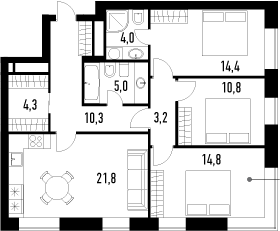 3-комнатная, 88.6 м²– 2
