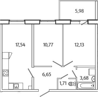3Е-комнатная, 54.27 м²– 2