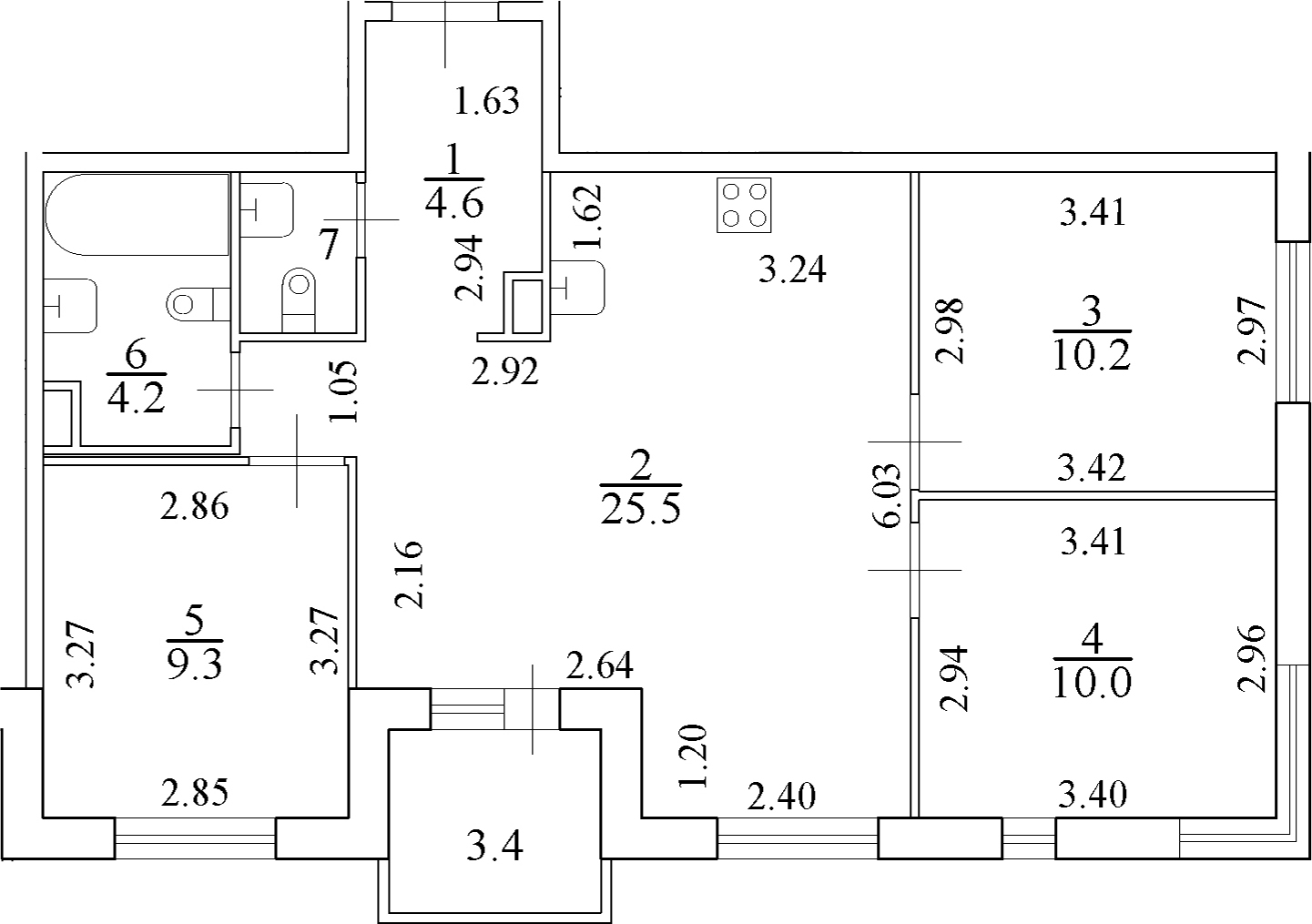 4Е-комнатная, 67.2 м²– 2