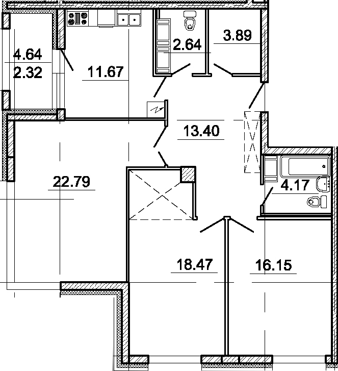 3-комнатная, 93.17 м²– 2