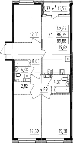 4Е-комнатная, 86.35 м²– 2