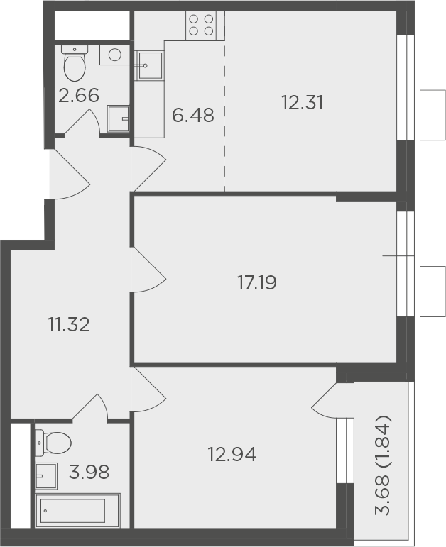 3Е-комнатная, 68.72 м²– 2