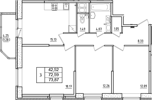 4Е-комнатная, 73.87 м²– 2
