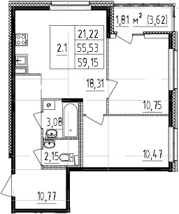 3Е-комнатная, 55.53 м²– 2
