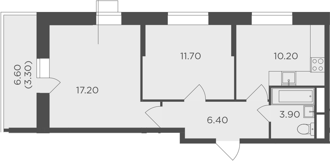 2-комнатная, 52.7 м²– 2