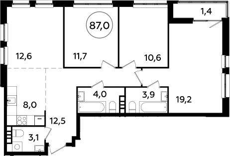 4Е-комнатная, 87 м²– 2